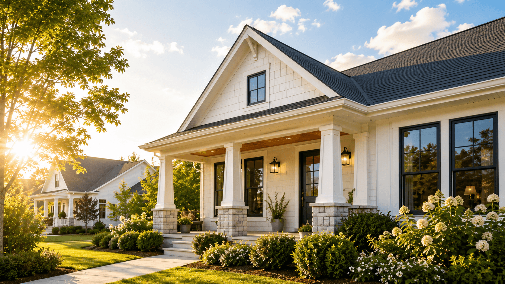 A well-kept home at golden hour